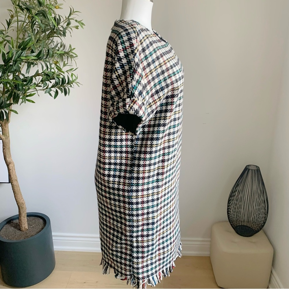 ZARA Tweed Houndstooth Dress XS Multicolor Fringe Hem Loose Fit - Picture 5 of 10